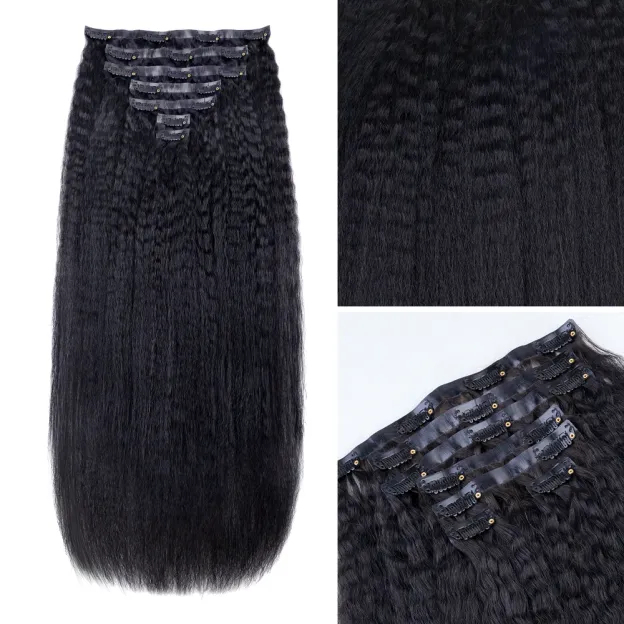 Onime Seamless Clip in Hair Extensions Super Flat Kinky Straight Real Human Hair