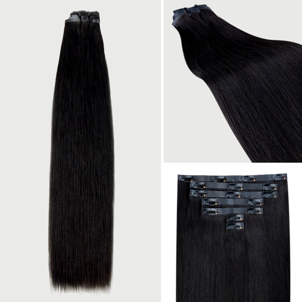 Onime Seamless Clip in Hair Extensions Super Flat Silky Straight Real Human Hair