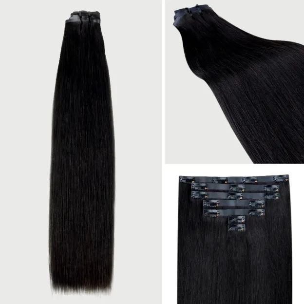 Onime Seamless Clip in Hair Extensions Super Flat Silky Straight Real Human Hair
