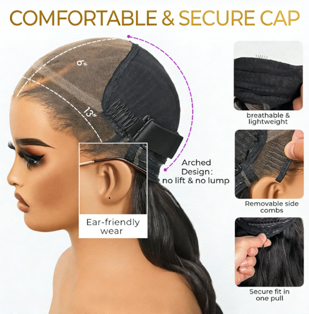 NatureMAX™   Density Loose Wave Glueless  HD Lace Front Wig Human Hair Pre-Cut Lace Flexi-Fit Drawstring Cap - Onime Hair