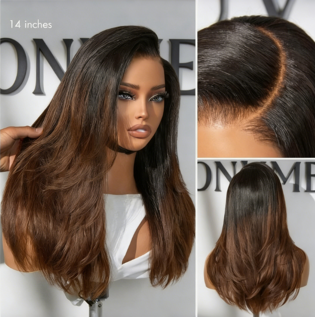 All-Day Comfort™ Wig 180% Density Butterfly Cut Layered Light Yaki Straight Glueless 7x7 Closure HD Lace Human Hair Wig Pre-Cut Lace - Onime Hair
