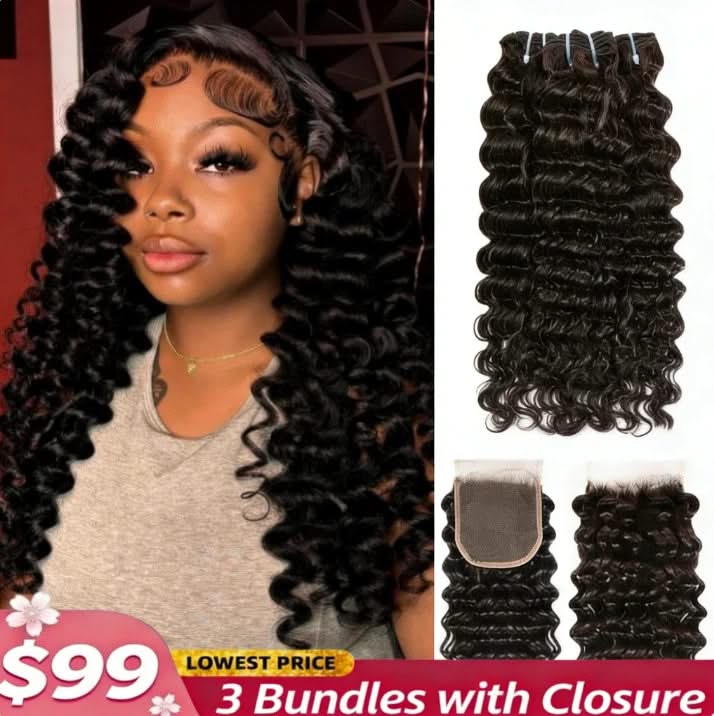 10A Grade Deep Curly Wave Bundles of 100% Human Virgin Hair Extensions in rich, textured curls.