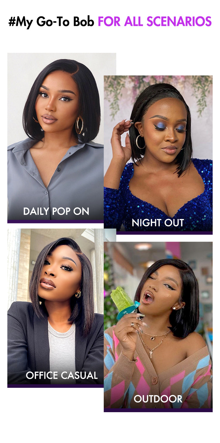 Ultra Natural Glueless Minimalist HD Lace C Part Bob Wig 100% Human Hair | Classic & Chic