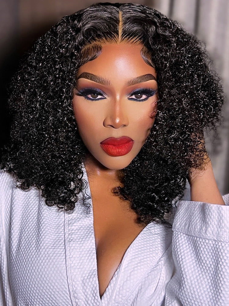 Onimehair™ Pre-bleached Wear Go Afro onimehair Curly 13x4 Pre-cut HD Lace Glueless Wig Pre-plucked