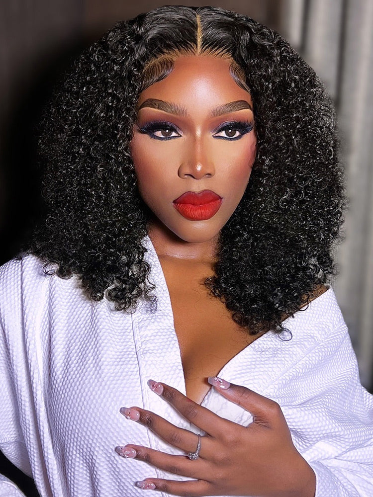 Onimehair™ Pre-bleached Wear Go Afro onimehair Curly 13x4 Pre-cut HD Lace Glueless Wig Pre-plucked