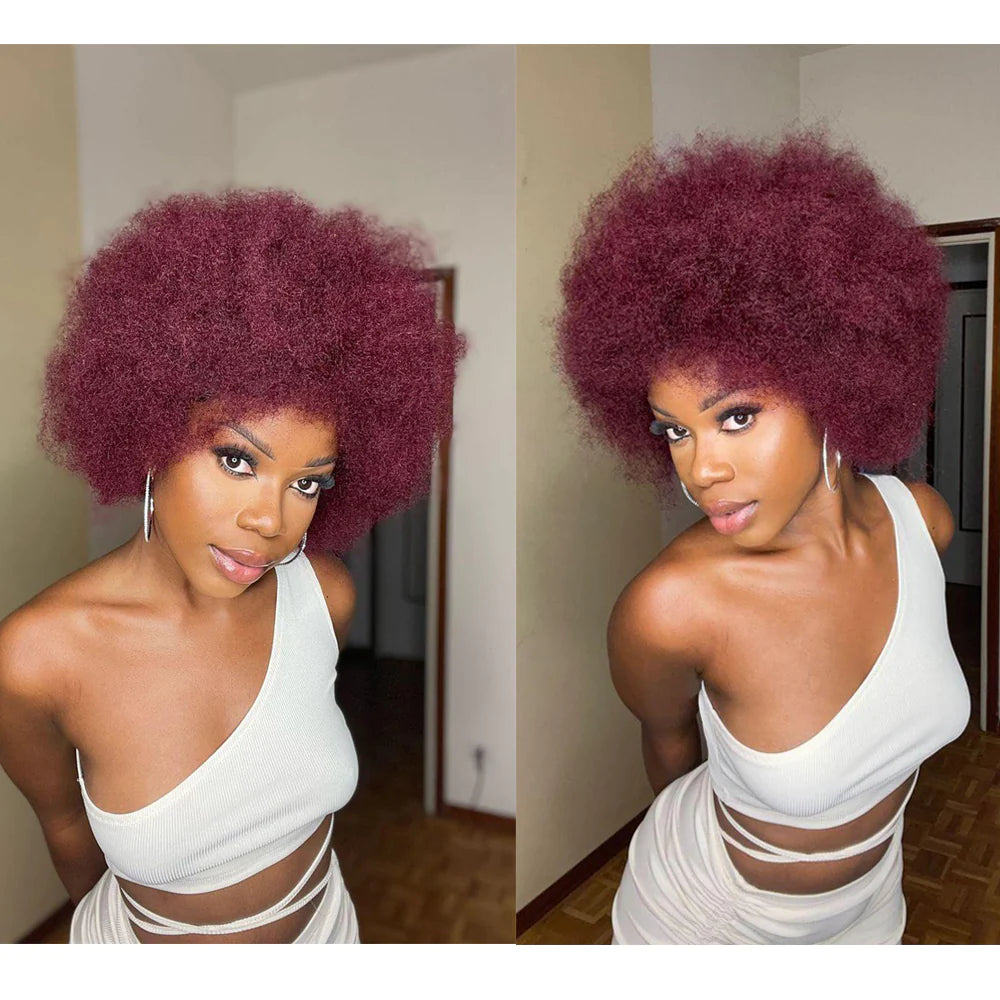 Onimehair™ Affordable Afro Kinky Bulk Human Hair 99J Burgundy Color For Braiding DreadLock