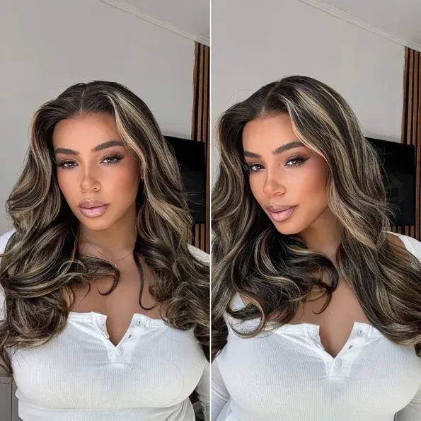 Blonde Highlight Loose Body Wave Glueless 6×5 Closure Pre-Cut Lace Wig Balayage Color 200% Density