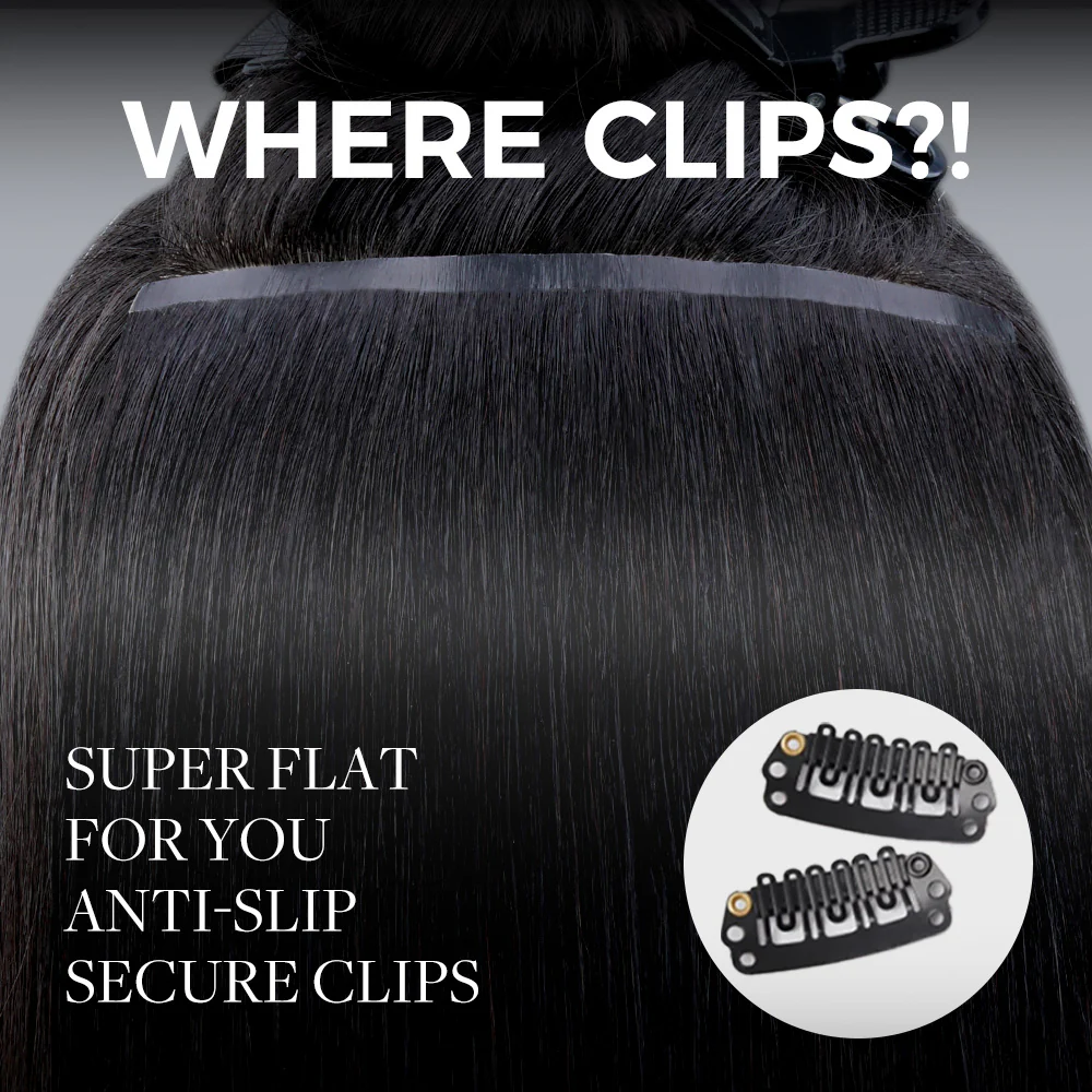 Onime Seamless Clip in Hair Extensions Super Flat Yaki Straight Real Human Hair