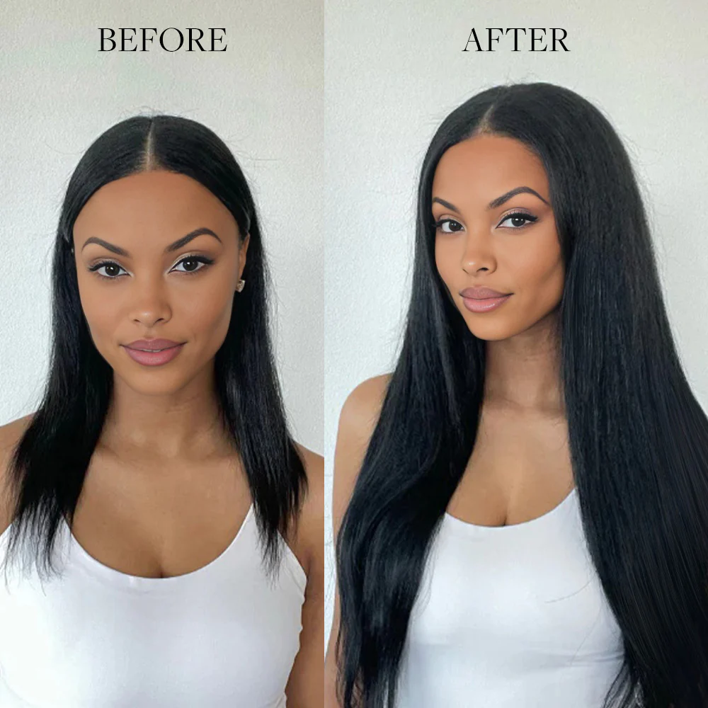 Onime Seamless Clip in Hair Extensions Super Flat Silky Straight Real Human Hair