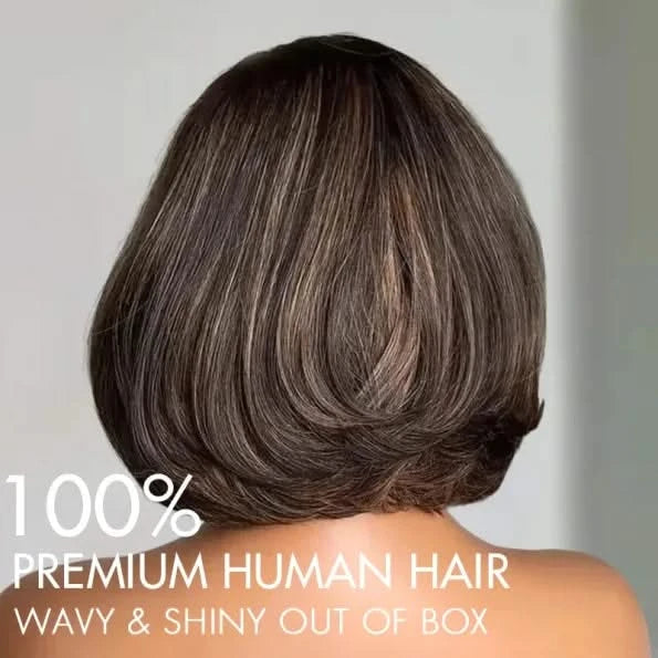 Brown/Blonde Highlight Color Layered Cut 5×5 Lace Bob C Side Part Wear & Go Glueless Closure Wig - Onime Hair