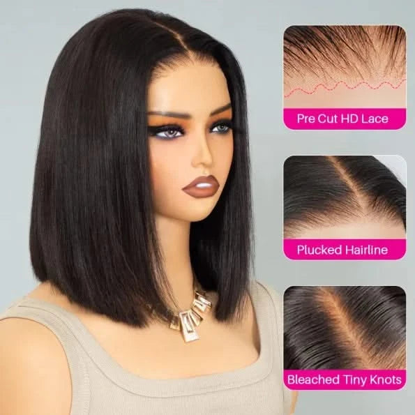 Glueless Short Bob Wig Straight 5×5 13×4 Invisible HD Lace Closure Wig 180% Density - Onime Hair