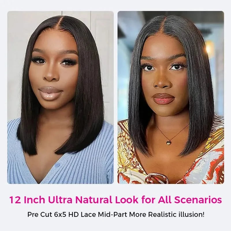 Pull Go Drawstring Bone Straight Bob 5×5 HD Lace Double Drawn Wig Middle/Side Part Vietnamese Hair - Onime Hair