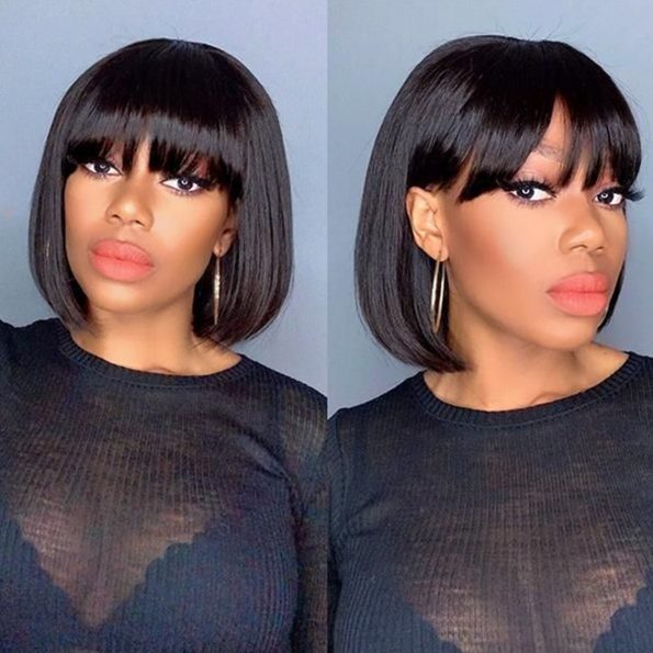 Wear Go Glueless Short Bob Wig with Bangs Straight Hair Realistic Scalp 180% Density