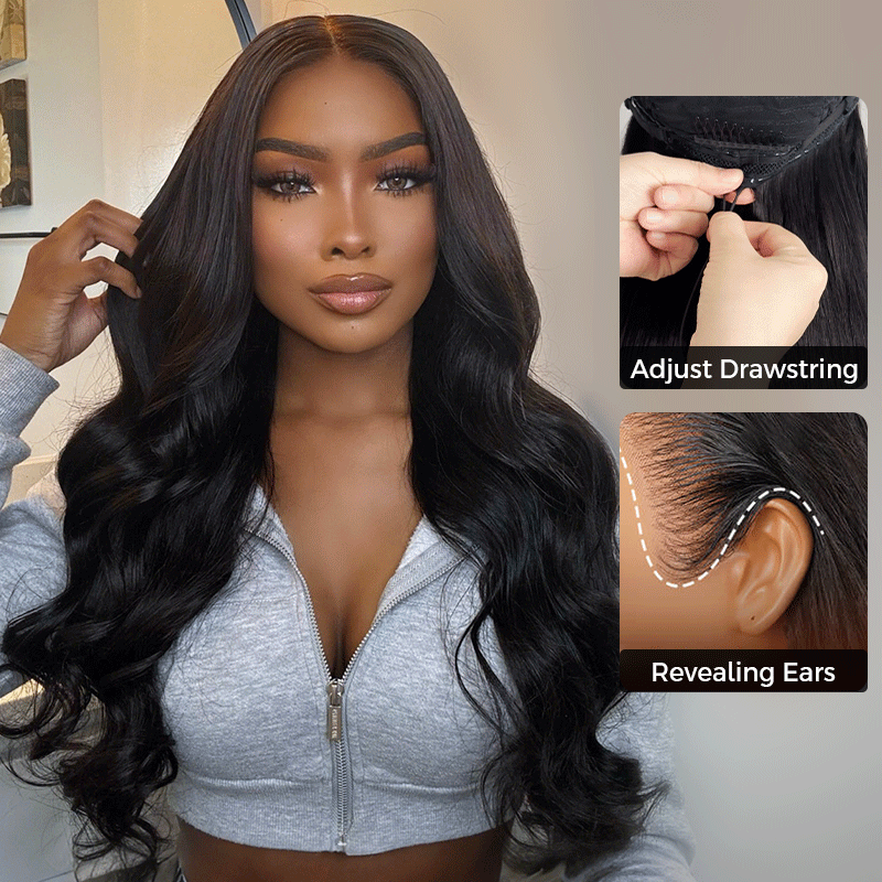 Pull Go Glueless Loose Body Wave 6×5 13×6 HD Lace Drawstring Human Hair Wig Pre Bleached Knots