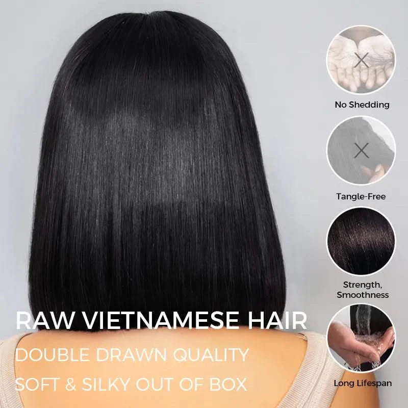 Sleek Bone Straight Bob 5×5 HD Lace Glueless Blunt Cut Middle Part Wig Super Double Drawn Hair Quality - Onime Hair