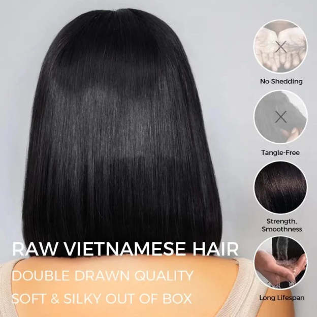 Sleek Bone Straight Bob 5×5 HD Lace Glueless Blunt Cut Middle Part Wig Super Double Drawn Hair Quality - Onime Hair