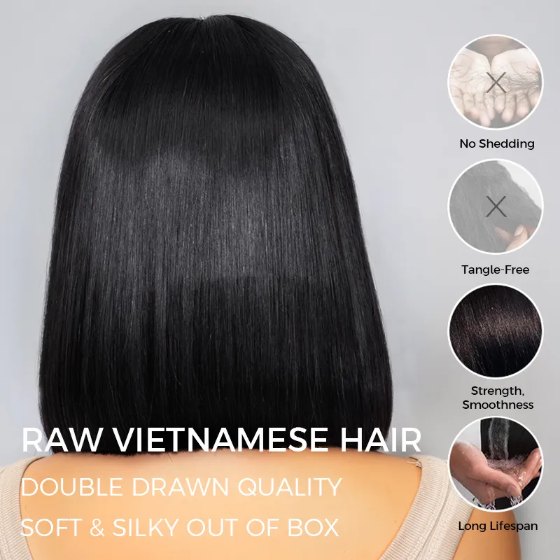 Pull Go Drawstring Bone Straight Bob 6×5 HD Lace Double Drawn Wig Middle/Side Part Vietnamese Hair