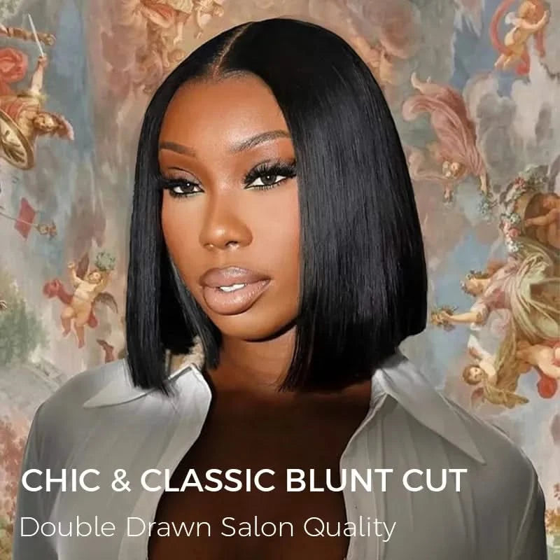 Sleek Bone Straight Bob 5×5 HD Lace Glueless Blunt Cut Middle Part Wig Super Double Drawn Hair Quality - Onime Hair