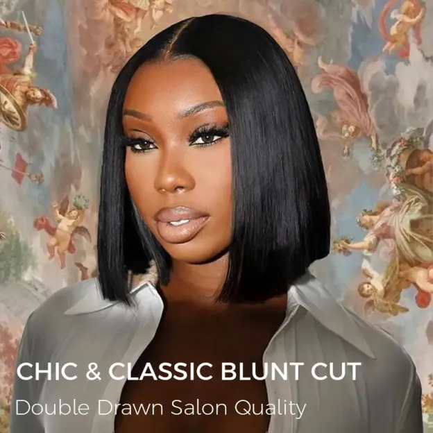 Sleek Bone Straight Bob 2×6 HD Lace Glueless Blunt Cut Middle Part Wig Super Double Drawn Hair Quality