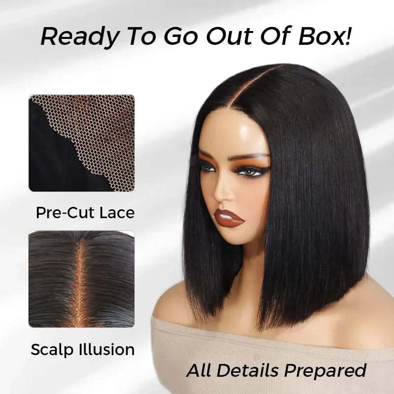 Sleek Bone Straight Bob 5×5 HD Lace Glueless Blunt Cut Middle Part Wig Super Double Drawn Hair Quality - Onime Hair