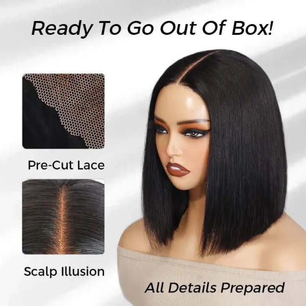 Sleek Bone Straight Bob 5×5 HD Lace Glueless Blunt Cut Middle Part Wig Super Double Drawn Hair Quality - Onime Hair