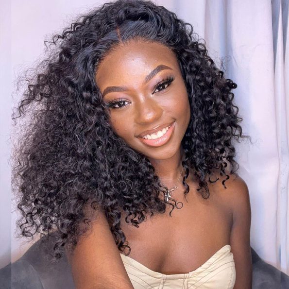 Natural Curly Glueless Wig Short Bouncy Deep Curly HD Lace Wig Pre Bleached & Plucked 180% Density