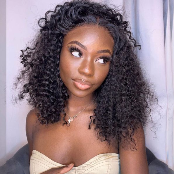 Natural Curly Glueless Wig Short Bouncy Deep Curly HD Lace Wig Pre Bleached & Plucked 180% Density