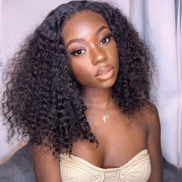 Natural Curly Glueless Wig Short Bouncy Deep Curly HD Lace Wig Pre Bleached & Plucked 180% Density