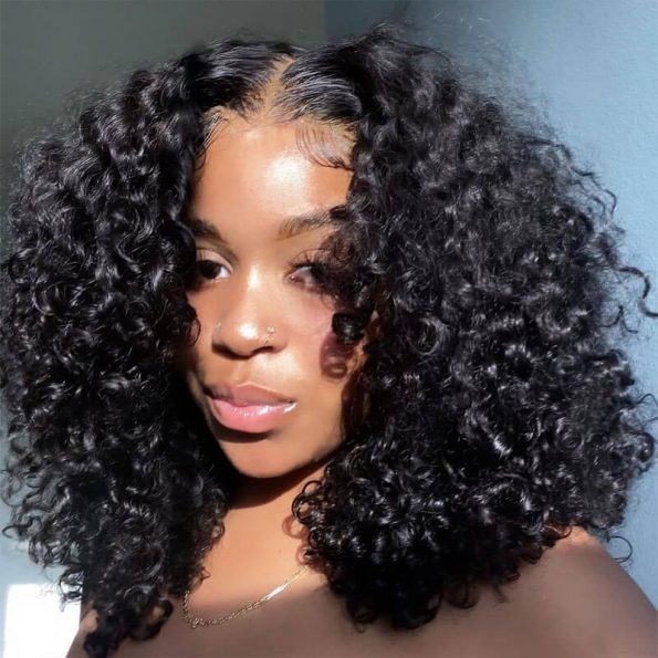 Natural Curly Glueless Wig Short Bouncy Deep Curly HD Lace Wig Pre Bleached & Plucked 180% Density