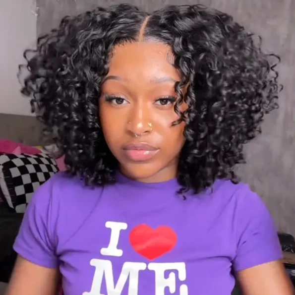 Bouncy Water Short Curly Human Hair Glueless 6×5 Lace Closure Wig Pre Plucked & Bleached Knots