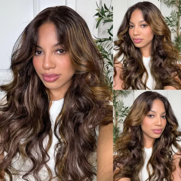 Ombre Brown Highlight Human Hair Pull Go Drawsting 6×5 Lace Glueless Wig With Blonde Color
