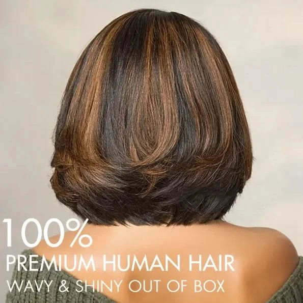 Brown/Blonde Highlight Color Layered Cut 5×5 Lace Bob C Side Part Wear & Go Glueless Closure Wig - Onime Hair