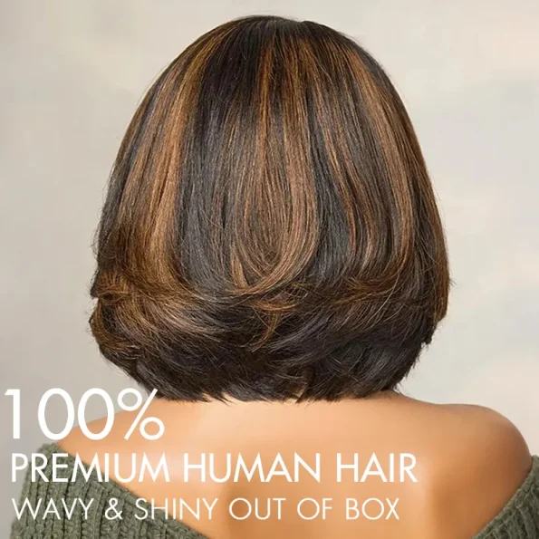 Brown/Blonde Highlight Color Layered Cut 6×5 Lace Bob C Side Part Wear & Go Glueless Closure Wig