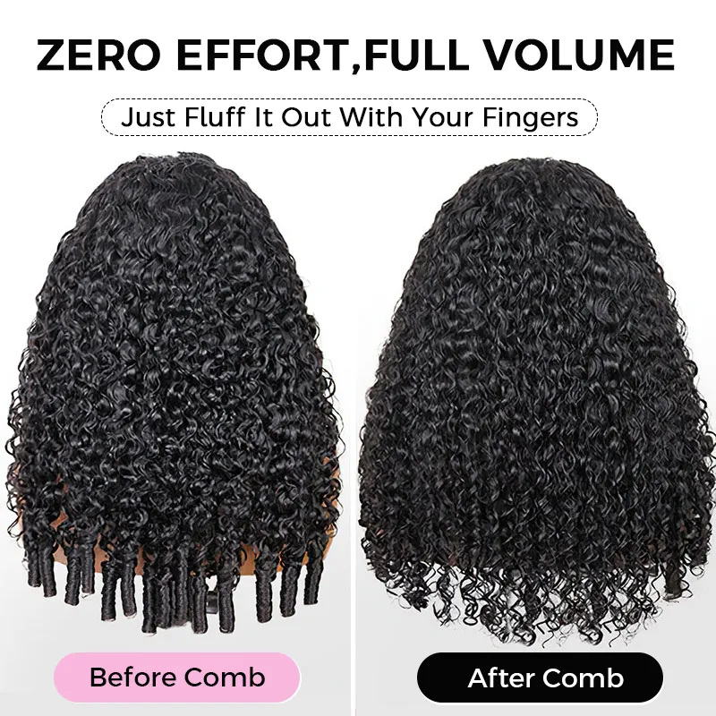Burmese Curly 6×5 HD Lace Glueless Human Hair Wig Flexi-Fit Drawstring Finger Spiral Curl Ends