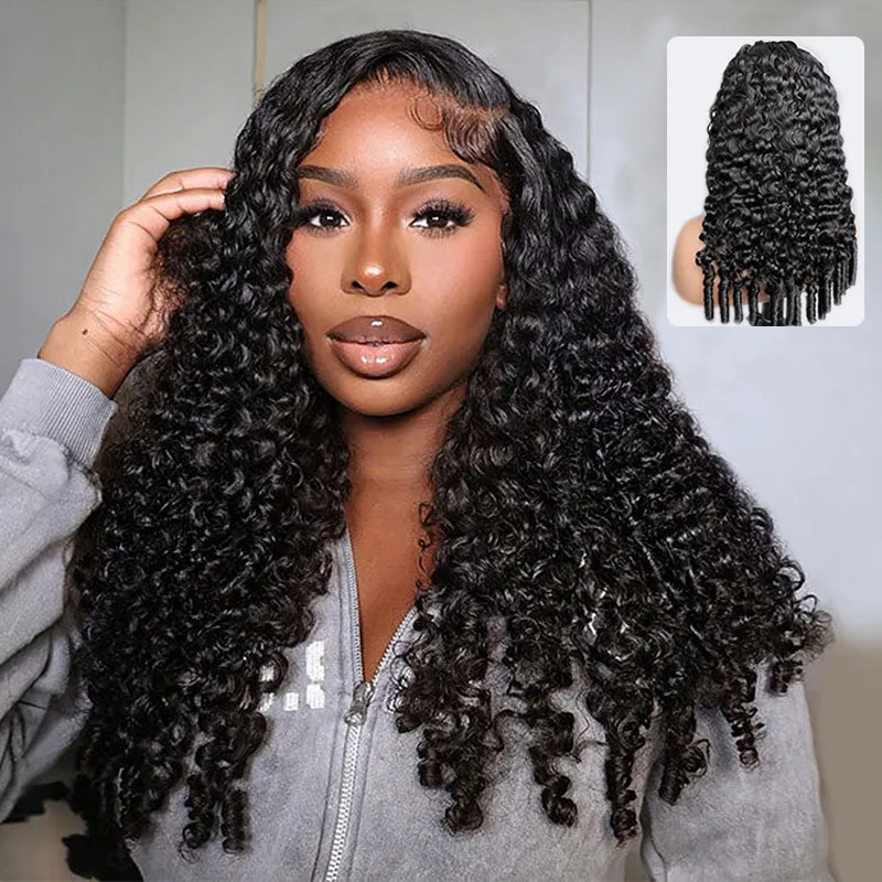 Burmese Curly 6×5 HD Lace Glueless Human Hair Wig Flexi-Fit Drawstring Finger Spiral Curl Ends