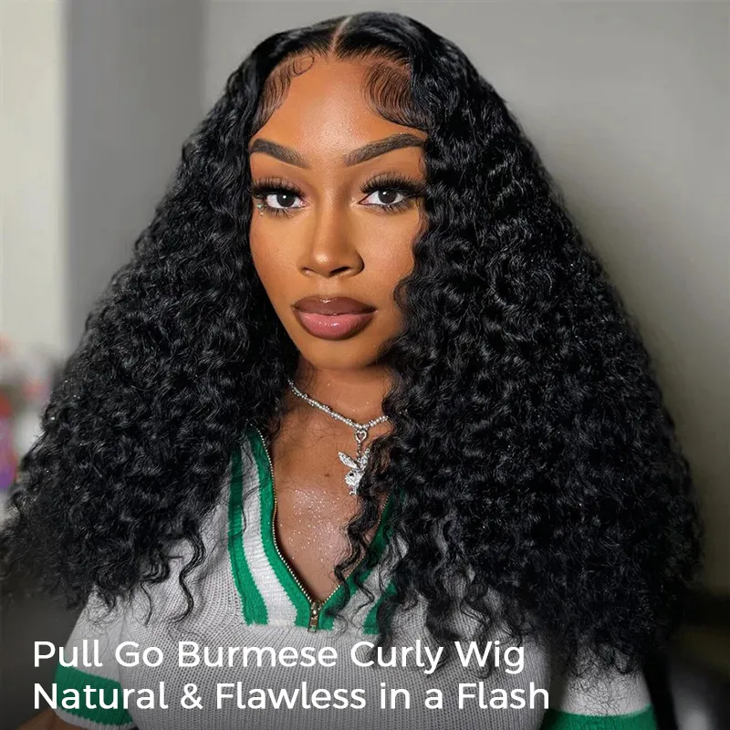 Burmese Curly 6×5 HD Lace Glueless Human Hair Wig Flexi-Fit Drawstring Finger Spiral Curl Ends