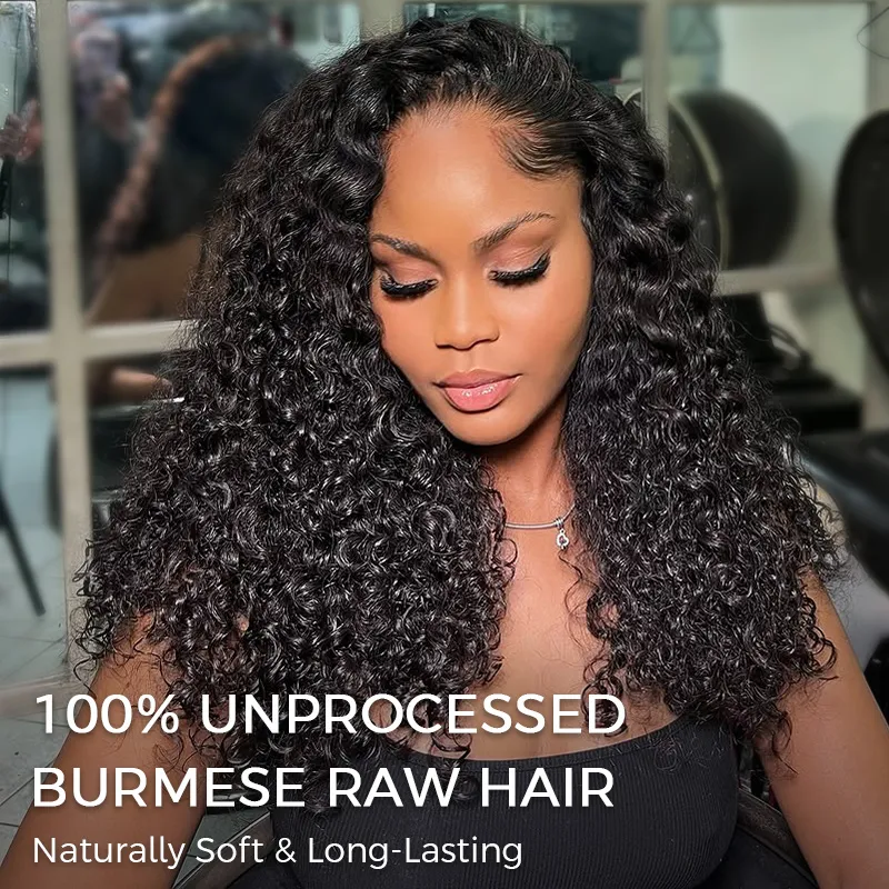 Burmese Curly C Part With Baby Hair 6×5 13×6 Lace Frontal Glueless Human Hair Wig 250% Density