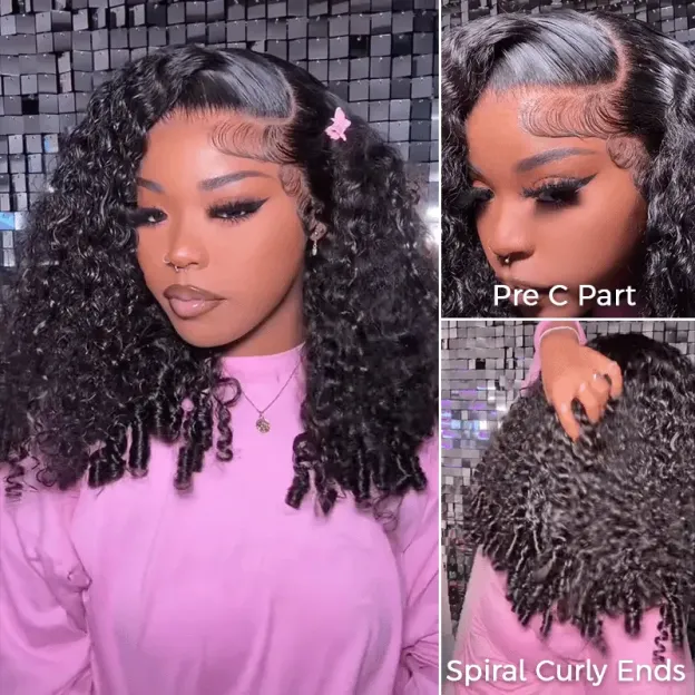 Burmese Curly C Part With Baby Hair 6×5 13×6 Lace Frontal Glueless Human Hair Wig 250% Density