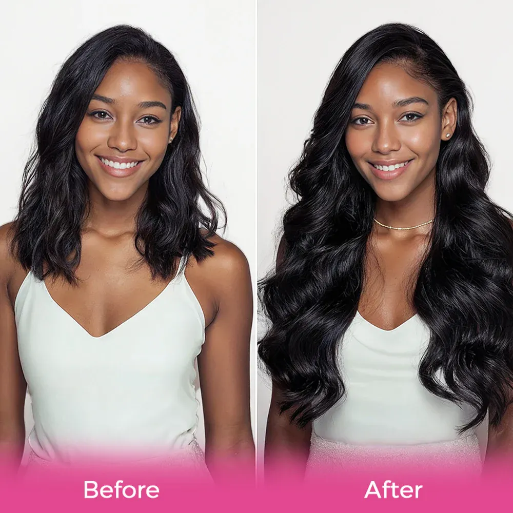 Onime Upgraded Seamless Clip in Hair Extensions Super Flat Body Wave Human Hair