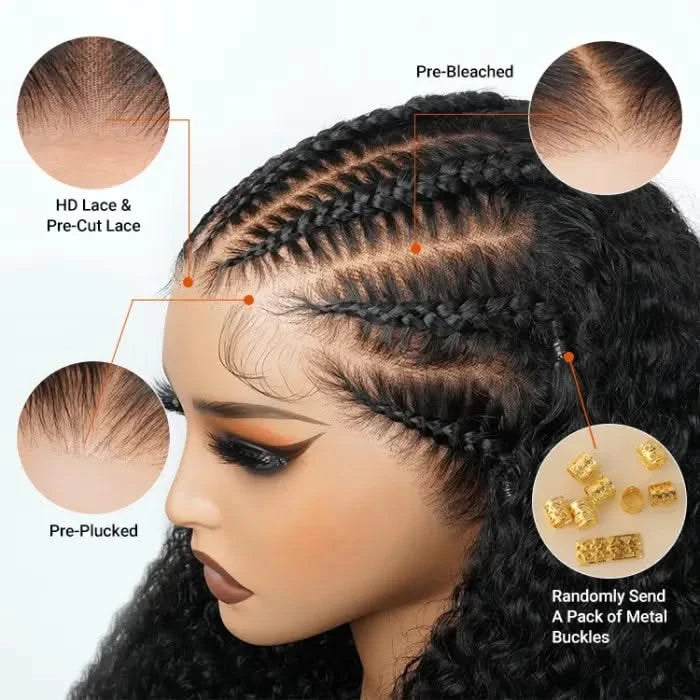 Curly Bob Wig Human Hair 13x4 HD Lace Front Wigs For Black Women Human Hair Pre Plucked Wear And Go Glueless Short Wet And Wavy Braided Wig Black Color - Onime Hair