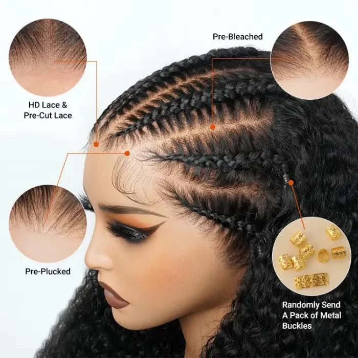 Curly Bob Wig Human Hair 13x4 HD Lace Front Wigs For Black Women Human Hair Pre Plucked Wear And Go Glueless Short Wet And Wavy Braided Wig Black Color - Onime Hair