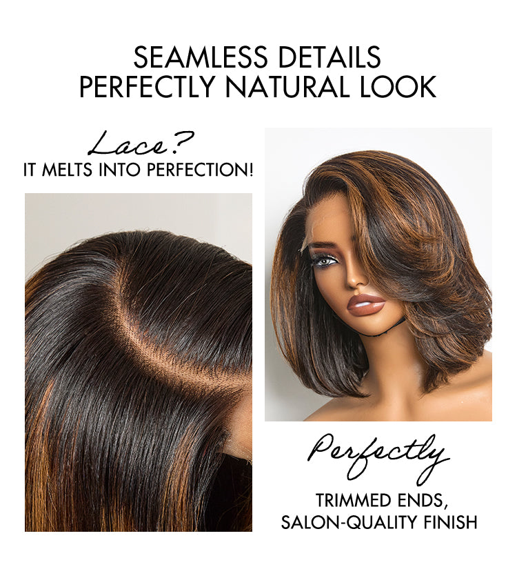 Trendy Brown Highlight Layered Bob Blowout Glueless 5x5 Lace Closure Wig 100% Human Hair Pre-Cut Lace-08