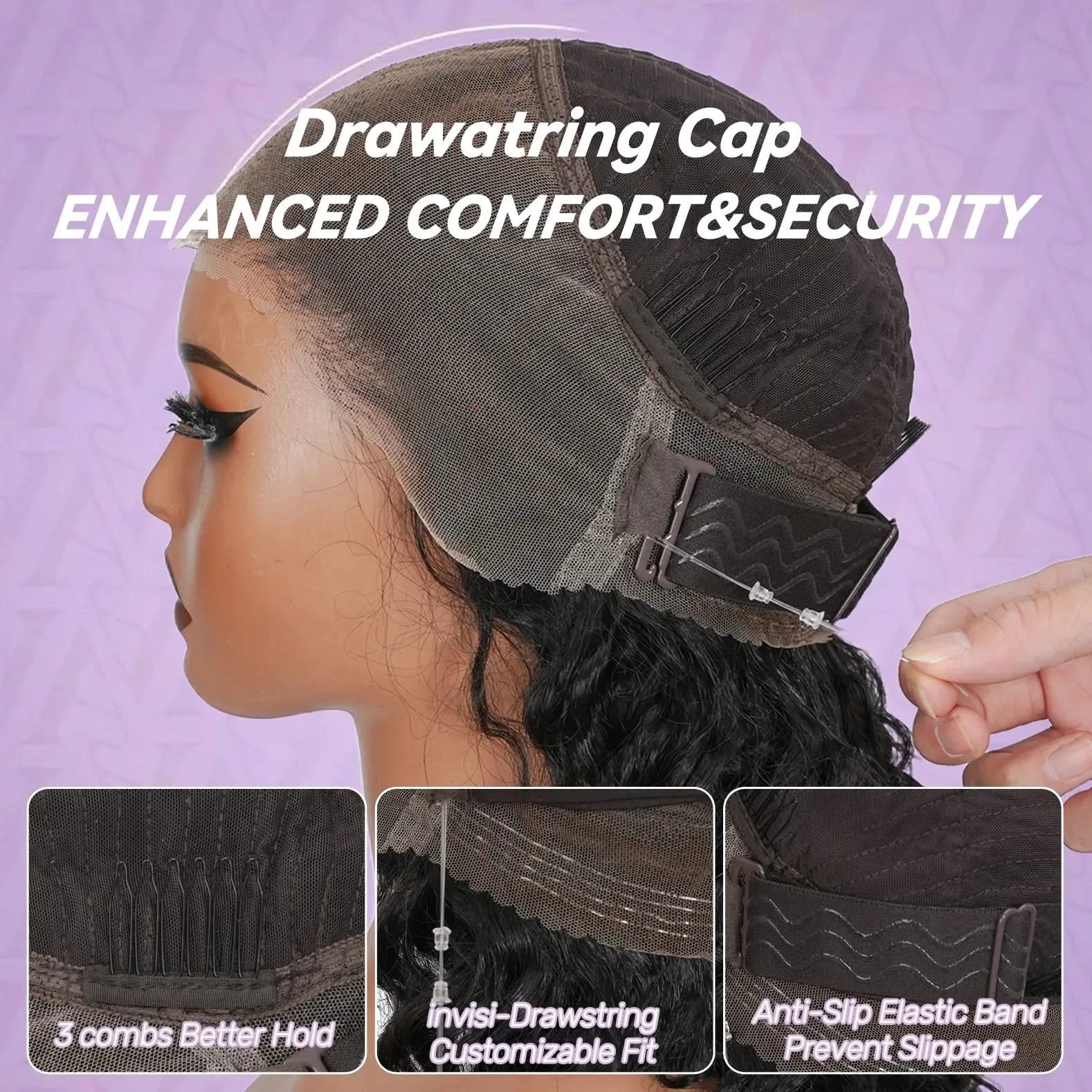 MySite Water Wave 360 lace wig with flexible cap, 100% human hair, pre-bleached, pre-plucked, and pre-cut lace for natural look