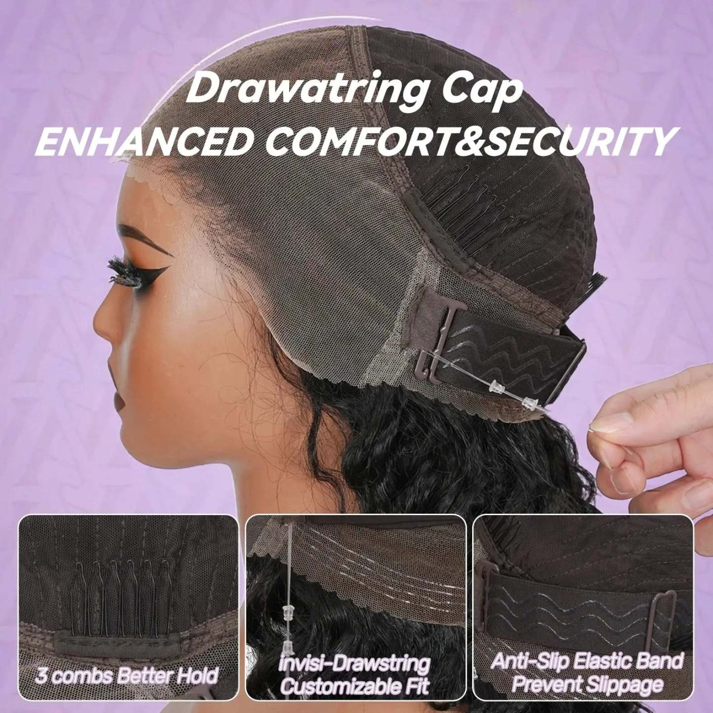 MySite Water Wave 360 lace wig with flexible cap, 100% human hair, pre-bleached, pre-plucked, and pre-cut lace for natural look