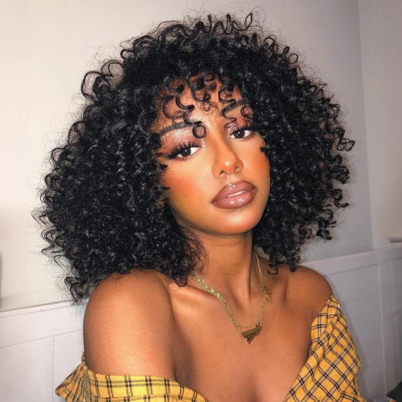 Onimehair™ Glueless Thick Fluffy Afro Curly Human Hair Bob Wigs 7x5 / 13x4 Invisiable Lace Wig Flash Sale
