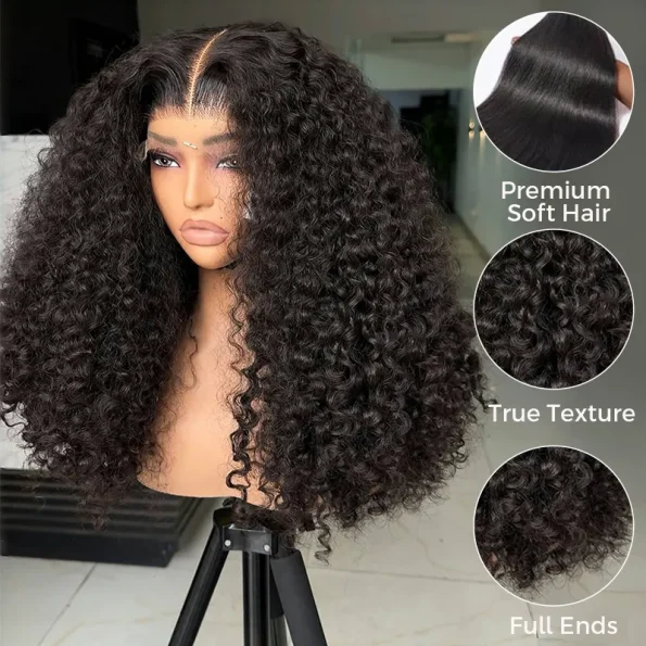 12A Quality Coily Curly 6×5 Closure Pull Go Glueless Super Double Drawn Human Hair Wig