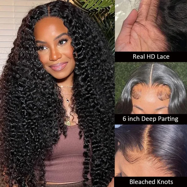 Deep Wave 13×6 Full Frontal HD Lace Flexi Fit Drawstring Curly Human Hair Wig Pre Everything
