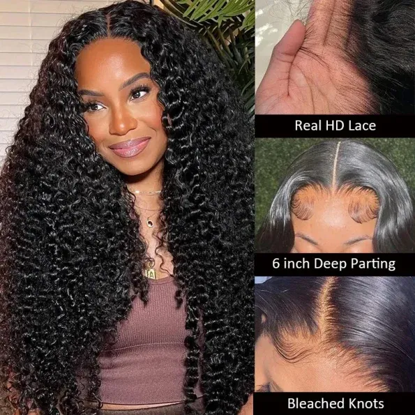 Deep Wave 13×6 Full Frontal HD Lace Flexi Fit Drawstring Curly Human Hair Wig Pre Everything