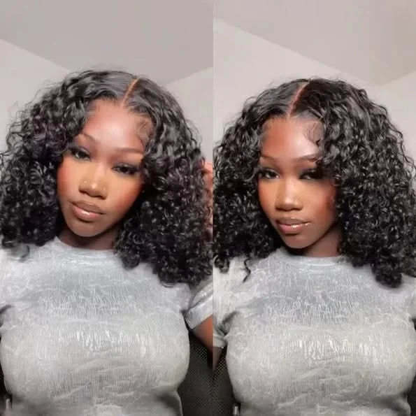 Deep Wave Glueless Bob Human Hair Wig 5×5 HD Lace Pre Everything Natural Look 180% Density - Onime Hair