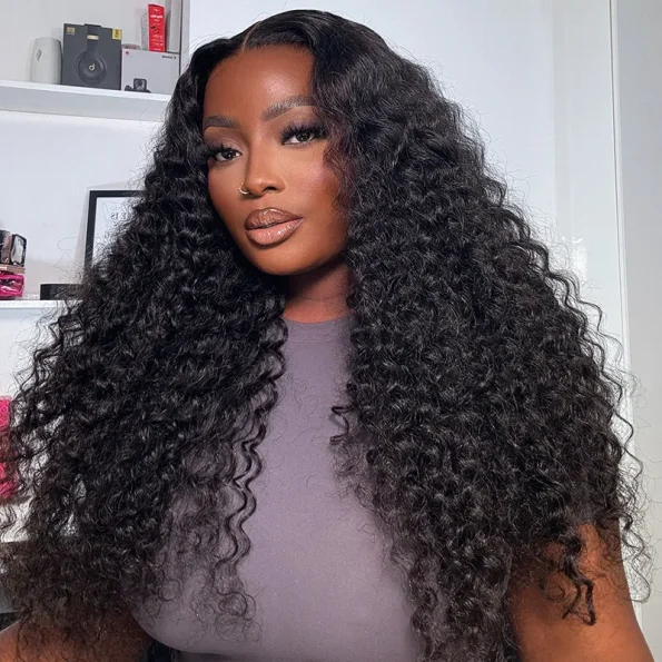 Deep Wave Pull Go Drawstring Glueless 6×5 13×6 HD Lace Closure Human Hair Wig Pre Bleached Knots